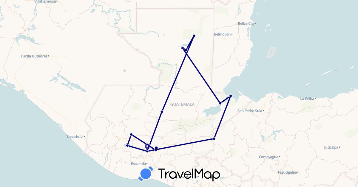 TravelMap itinerary: driving in Guatemala, Honduras (North America)